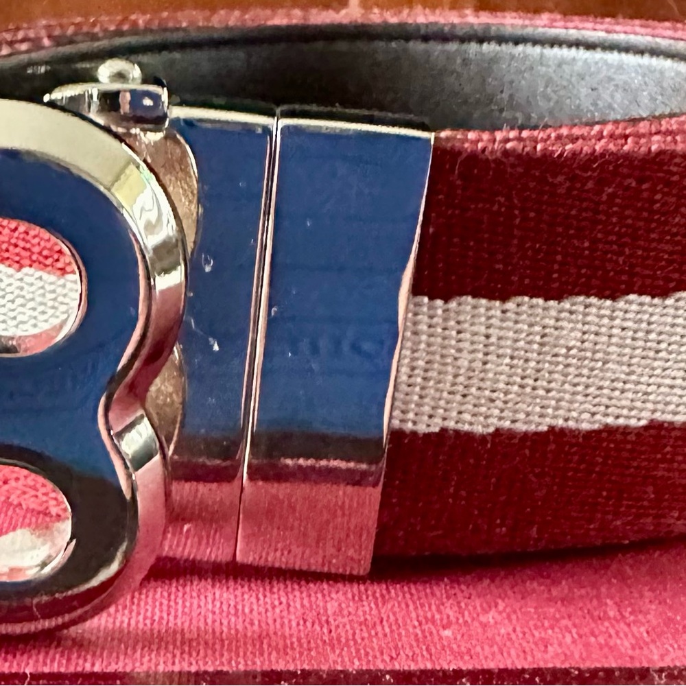 Bally Red and White Belt with Silver Buckle